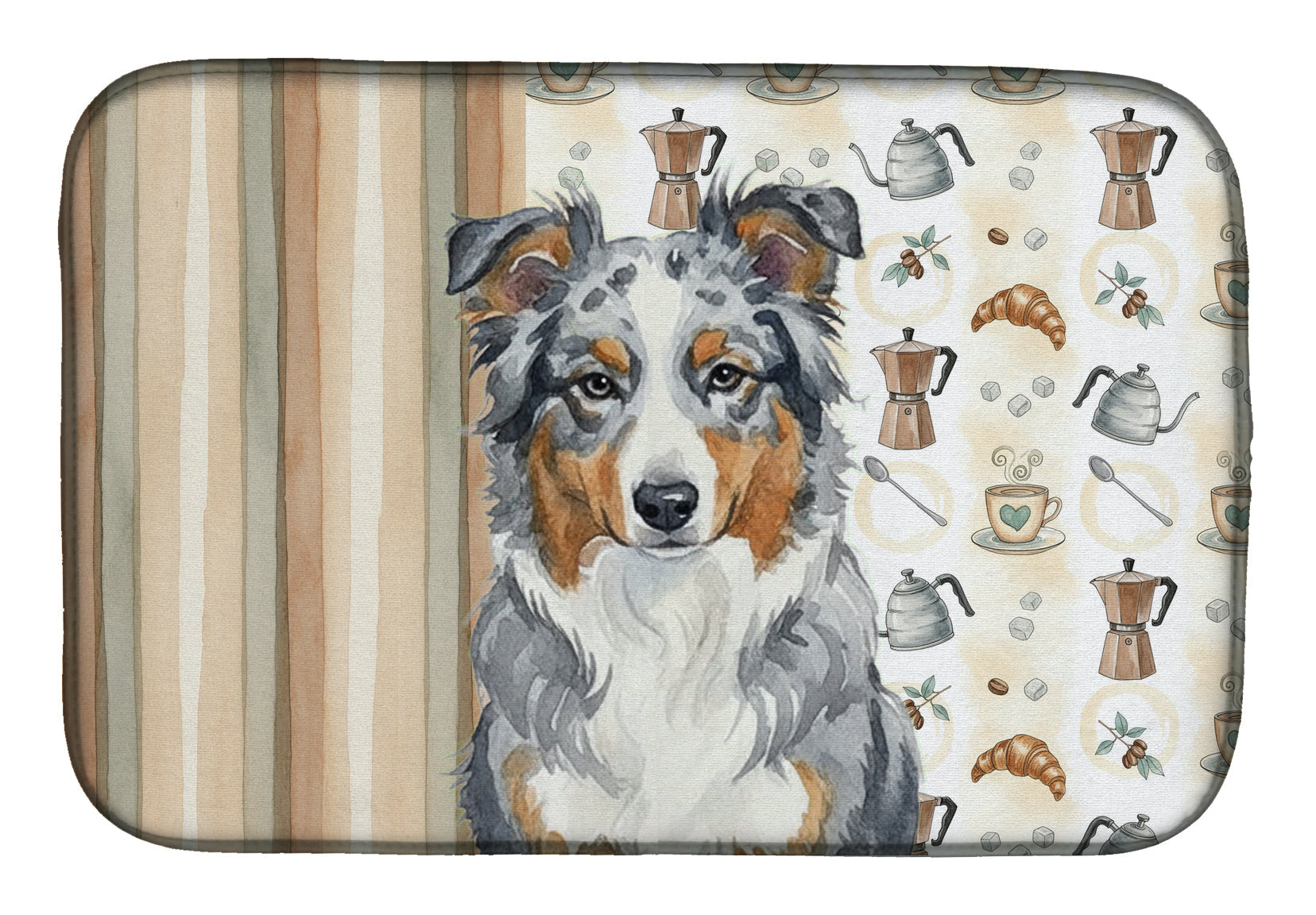 Blue Merle American Shepherd Coffee Bar Dish Drying Mat Absorbent Dish Drying Mat Pad for Kitchen Counter Dish Drainer Mat for Countertop, 14 x 21", Multicolor