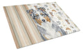 Blue Merle American Shepherd Coffee Bar Cutting Board Tempered Glass Kitchen Cutting Surface, Heat Resistant Chopping, Non-Slip Feet, Food Prep & Serving
