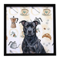 Black American Staffordshire Terrier Coffee Bar Framed Metal Print Bathroom, Kitchen, Office, Home Decor Wall Art Ready to Hang, Square, 8X8