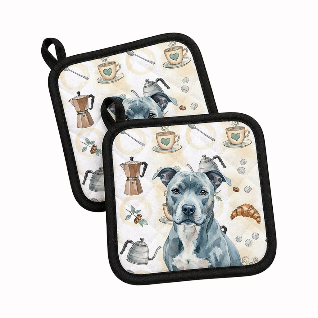 Blue American Staffordshire Terrier Coffee Bar Pot Holder Set of 2 Heat Resistant Quilted Hot Pads 7.5 x 7.5 Inch, Insulated Kitchen Trivets for Cooking & Baking