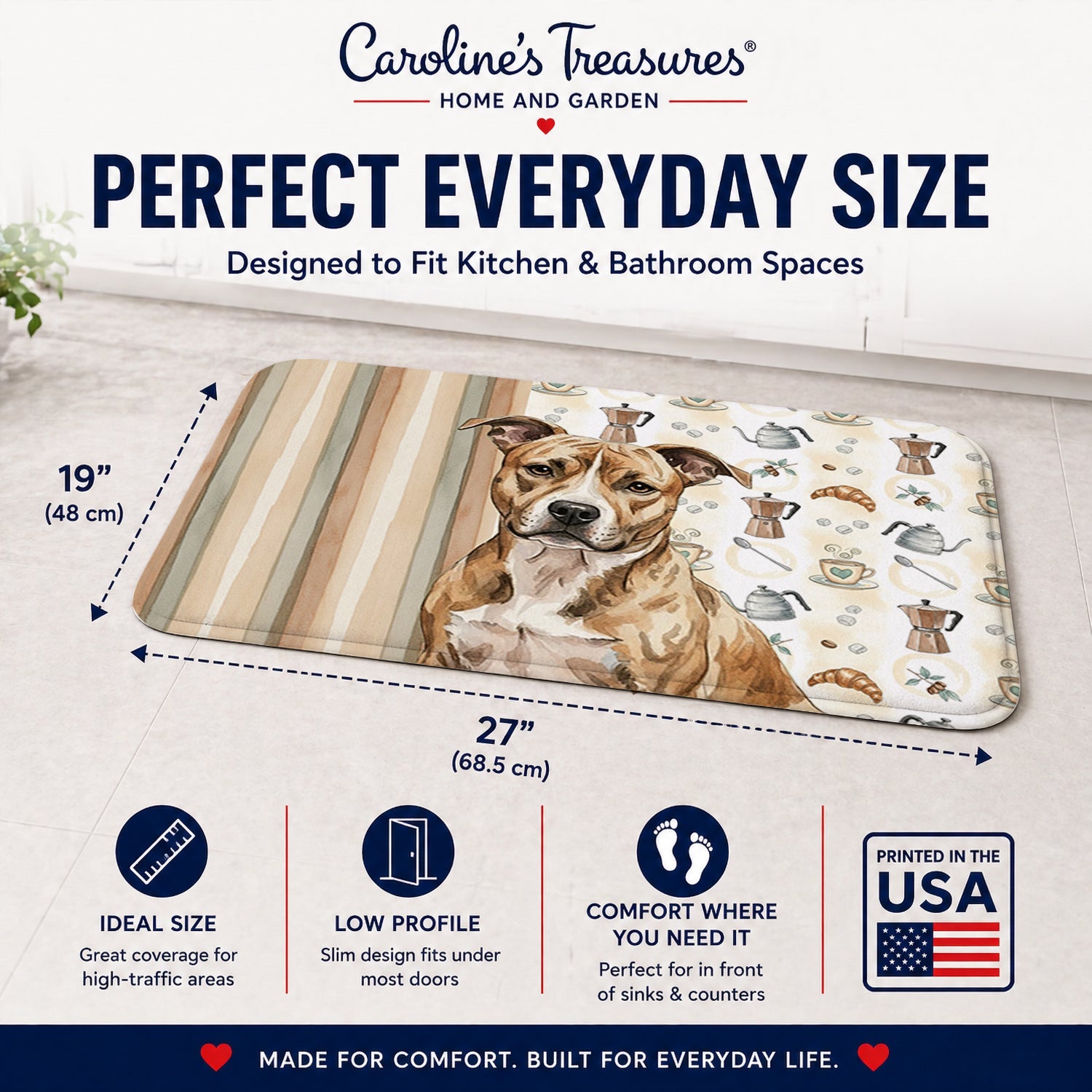 Brindle American Staffordshire Terrier Coffee Bar Memory Foam Kitchen Mat Machine Washable Anti-Fatigue Cushion Comfort Bath or Kitchen Rug