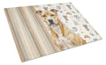 Fawn American Staffordshire Terrier Coffee Bar Cutting Board Tempered Glass Kitchen Cutting Surface, Heat Resistant Chopping, Non-Slip Feet, Food Prep & Serving