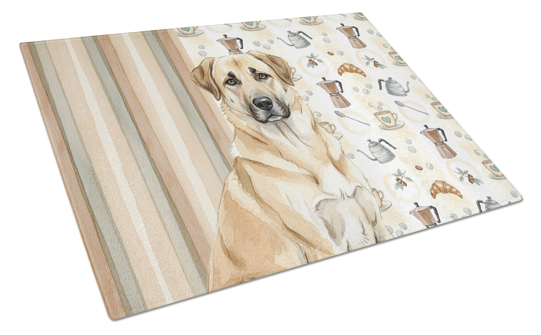 Anatolian Shepherd Dog Coffee Bar Cutting Board Tempered Glass Kitchen Cutting Surface, Heat Resistant Chopping, Non-Slip Feet, Food Prep & Serving