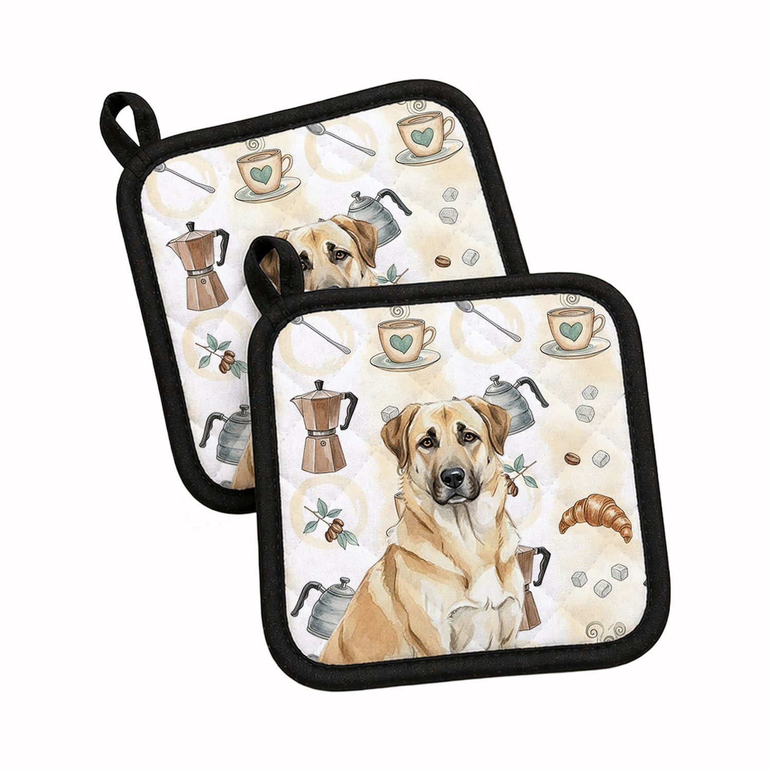 Anatolian Shepherd Dog Coffee Bar Pot Holder Set of 2 Heat Resistant Quilted Hot Pads 7.5 x 7.5 Inch, Insulated Kitchen Trivets for Cooking & Baking