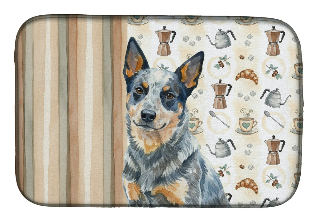 Blue Heeler Australian Cattle Dog Coffee Bar Dish Drying Mat Absorbent Dish Drying Mat Pad for Kitchen Counter Dish Drainer Mat for Countertop, 14 x 21", Multicolor