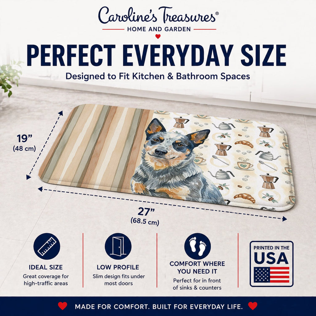 Blue Heeler Australian Cattle Dog Coffee Bar Memory Foam Kitchen Mat Machine Washable Anti-Fatigue Cushion Comfort Bath or Kitchen Rug