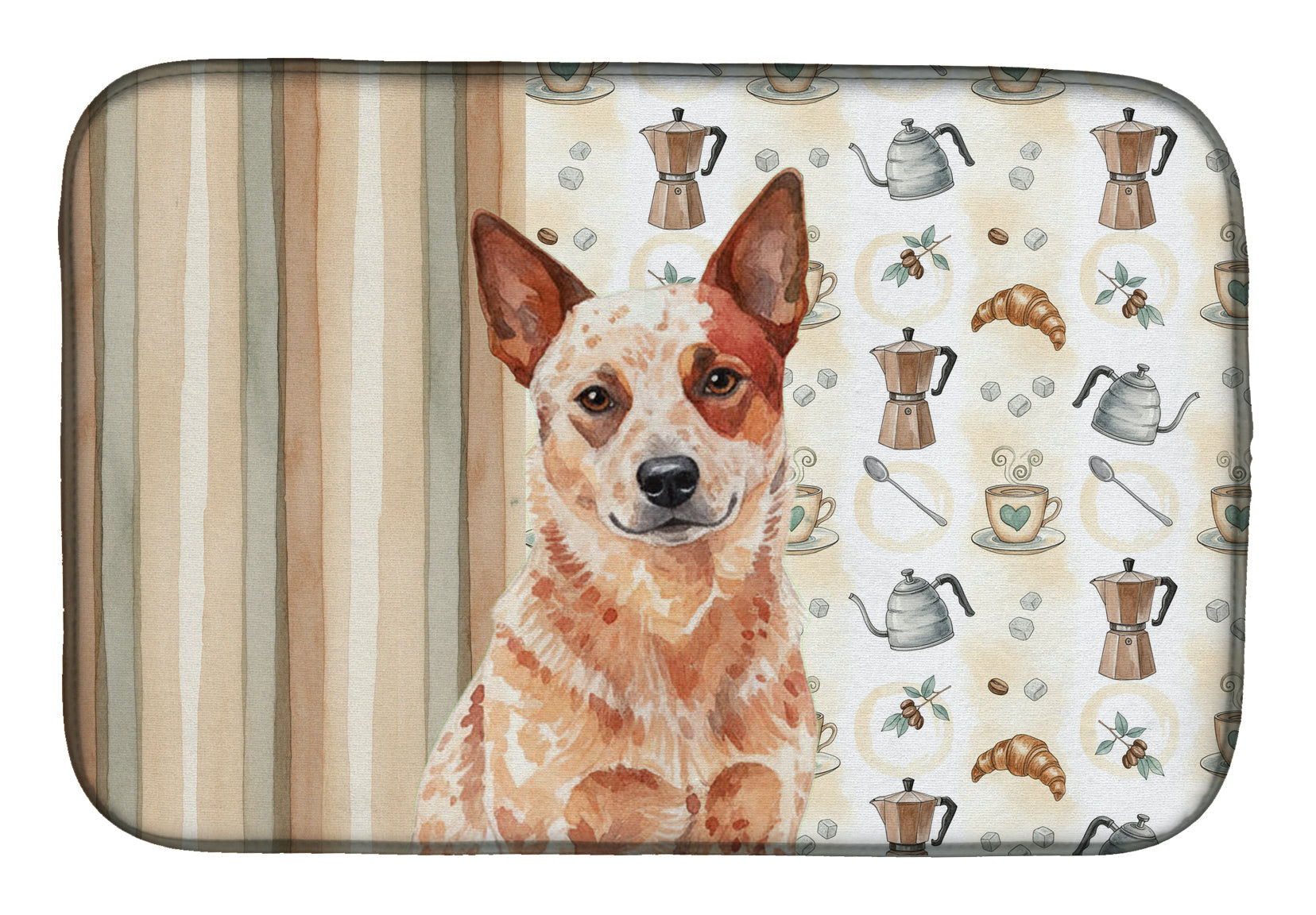 Red Heeler Australian Cattle Dog Coffee Bar Dish Drying Mat Absorbent Dish Drying Mat Pad for Kitchen Counter Dish Drainer Mat for Countertop, 14 x 21", Multicolor