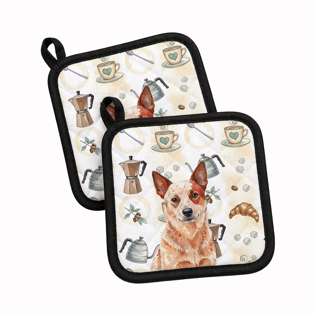 Red Heeler Australian Cattle Dog Coffee Bar Pot Holder Set of 2 Heat Resistant Quilted Hot Pads 7.5 x 7.5 Inch, Insulated Kitchen Trivets for Cooking & Baking