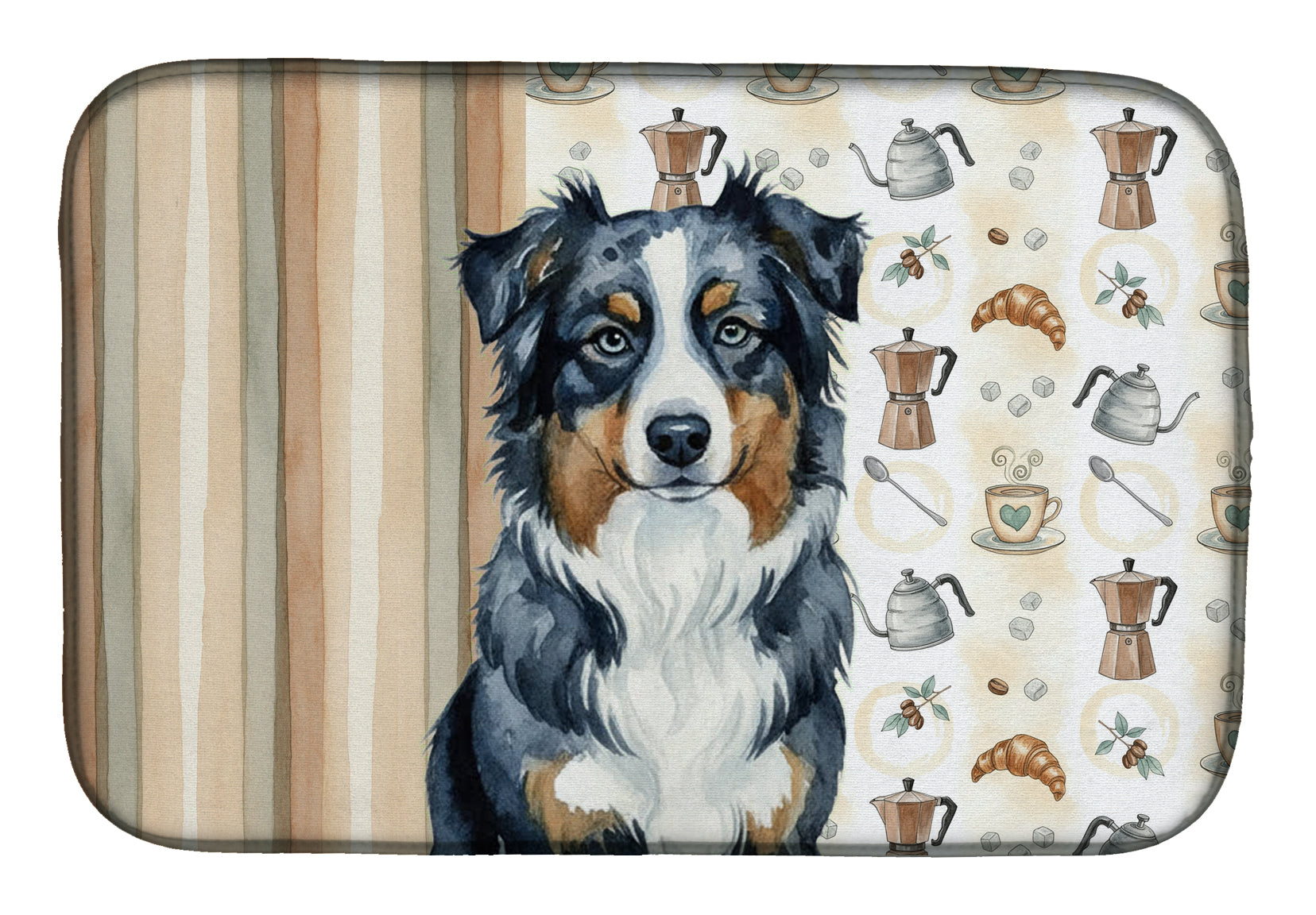 Black Australian Shepherd Coffee Bar Dish Drying Mat Absorbent Dish Drying Mat Pad for Kitchen Counter Dish Drainer Mat for Countertop, 14 x 21", Multicolor
