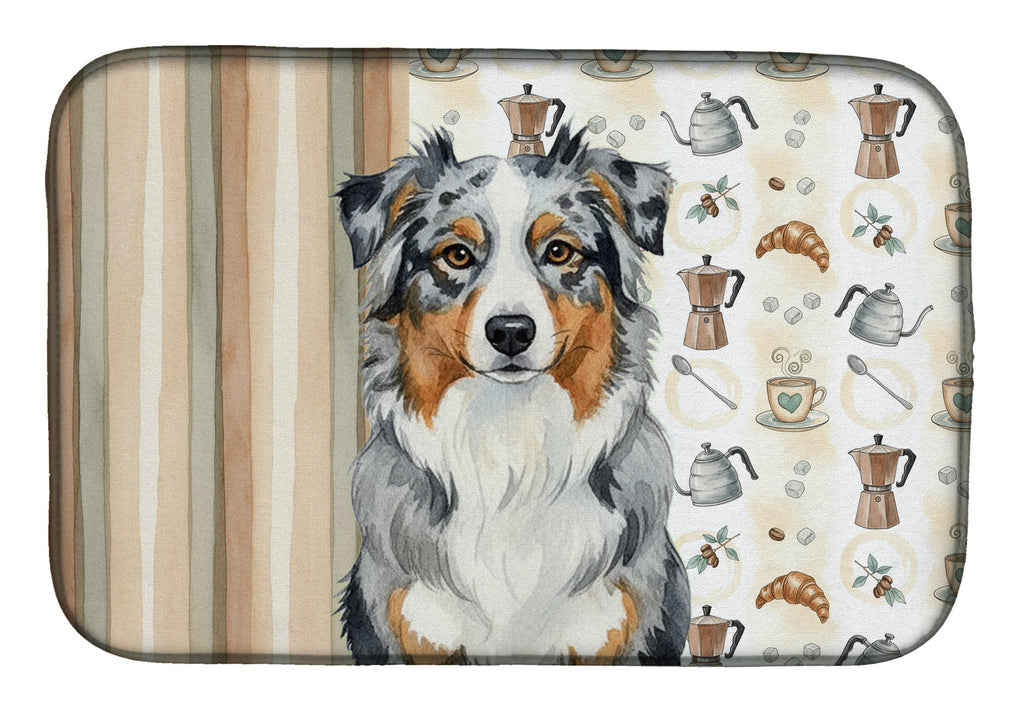 Blue Merle Australian Shepherd Coffee Bar Dish Drying Mat Absorbent Dish Drying Mat Pad for Kitchen Counter Dish Drainer Mat for Countertop, 14 x 21", Multicolor