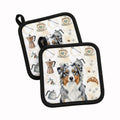 Blue Merle Australian Shepherd Coffee Bar Pot Holder Set of 2 Heat Resistant Quilted Hot Pads 7.5 x 7.5 Inch, Insulated Kitchen Trivets for Cooking & Baking
