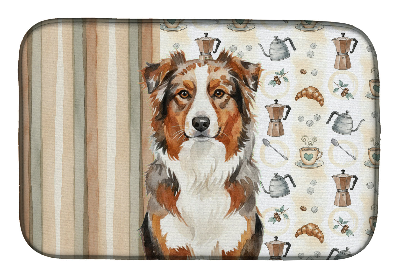 Red Merle Australian Shepherd Coffee Bar Dish Drying Mat Absorbent Dish Drying Mat Pad for Kitchen Counter Dish Drainer Mat for Countertop, 14 x 21", Multicolor