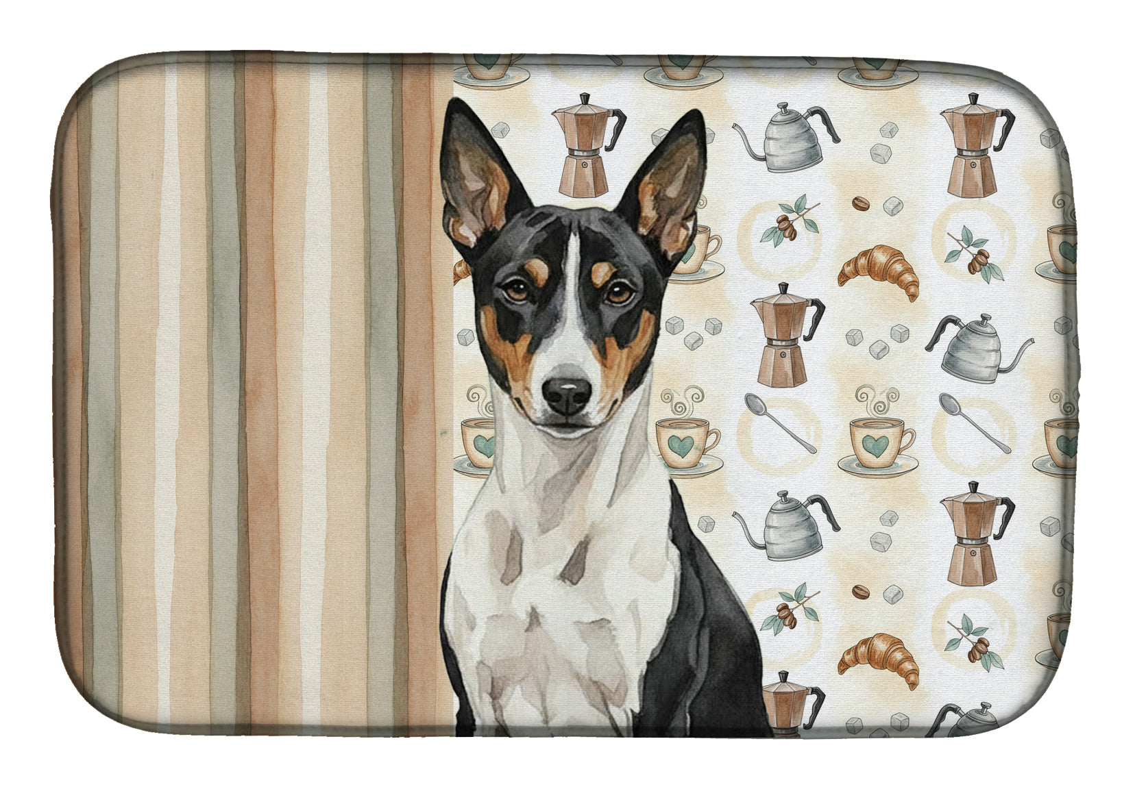 Black and White Basenji Coffee Bar Dish Drying Mat Absorbent Dish Drying Mat Pad for Kitchen Counter Dish Drainer Mat for Countertop, 14 x 21", Multicolor