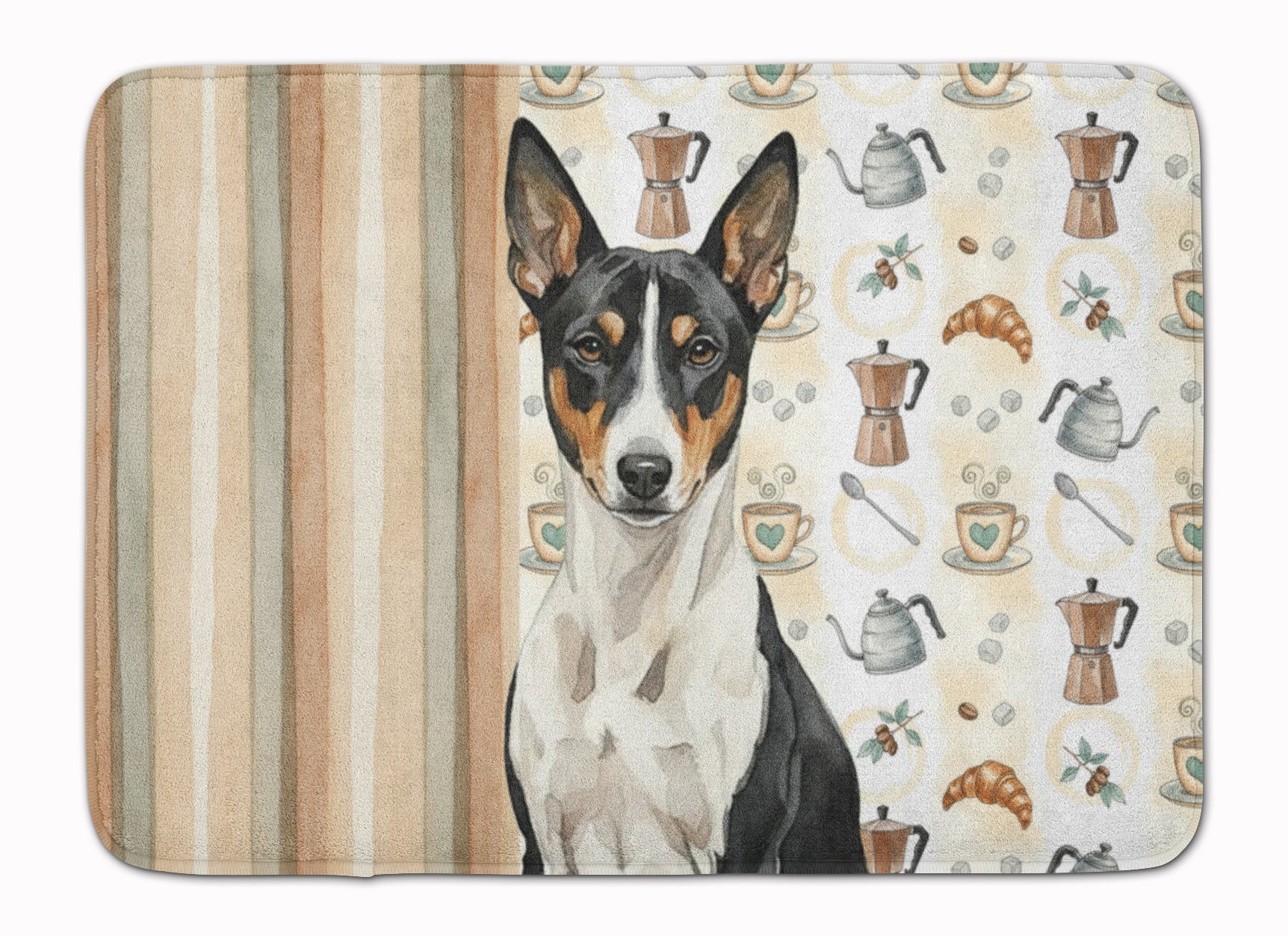Black and White Basenji Coffee Bar Memory Foam Kitchen Mat Machine Washable Anti-Fatigue Cushion Comfort Bath or Kitchen Rug