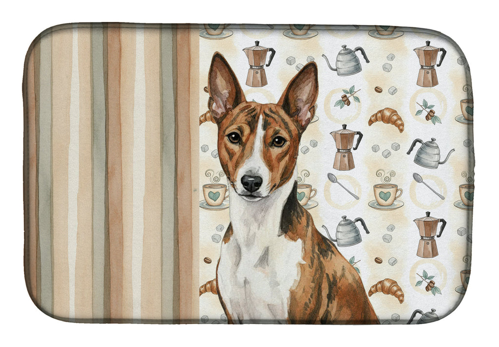 Brindle and White Basenji Coffee Bar Dish Drying Mat Absorbent Dish Drying Mat Pad for Kitchen Counter Dish Drainer Mat for Countertop, 14 x 21", Multicolor