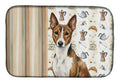 Brindle and White Basenji Coffee Bar Dish Drying Mat Absorbent Dish Drying Mat Pad for Kitchen Counter Dish Drainer Mat for Countertop, 14 x 21", Multicolor