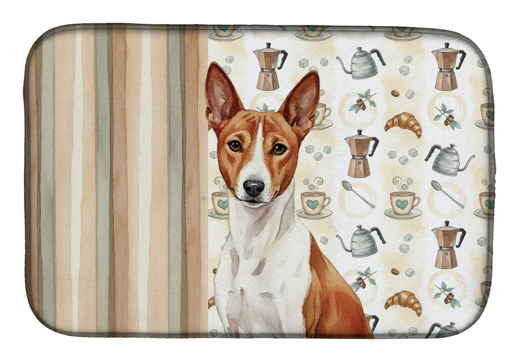 Red and White Basenji Coffee Bar Dish Drying Mat Absorbent Dish Drying Mat Pad for Kitchen Counter Dish Drainer Mat for Countertop, 14 x 21", Multicolor