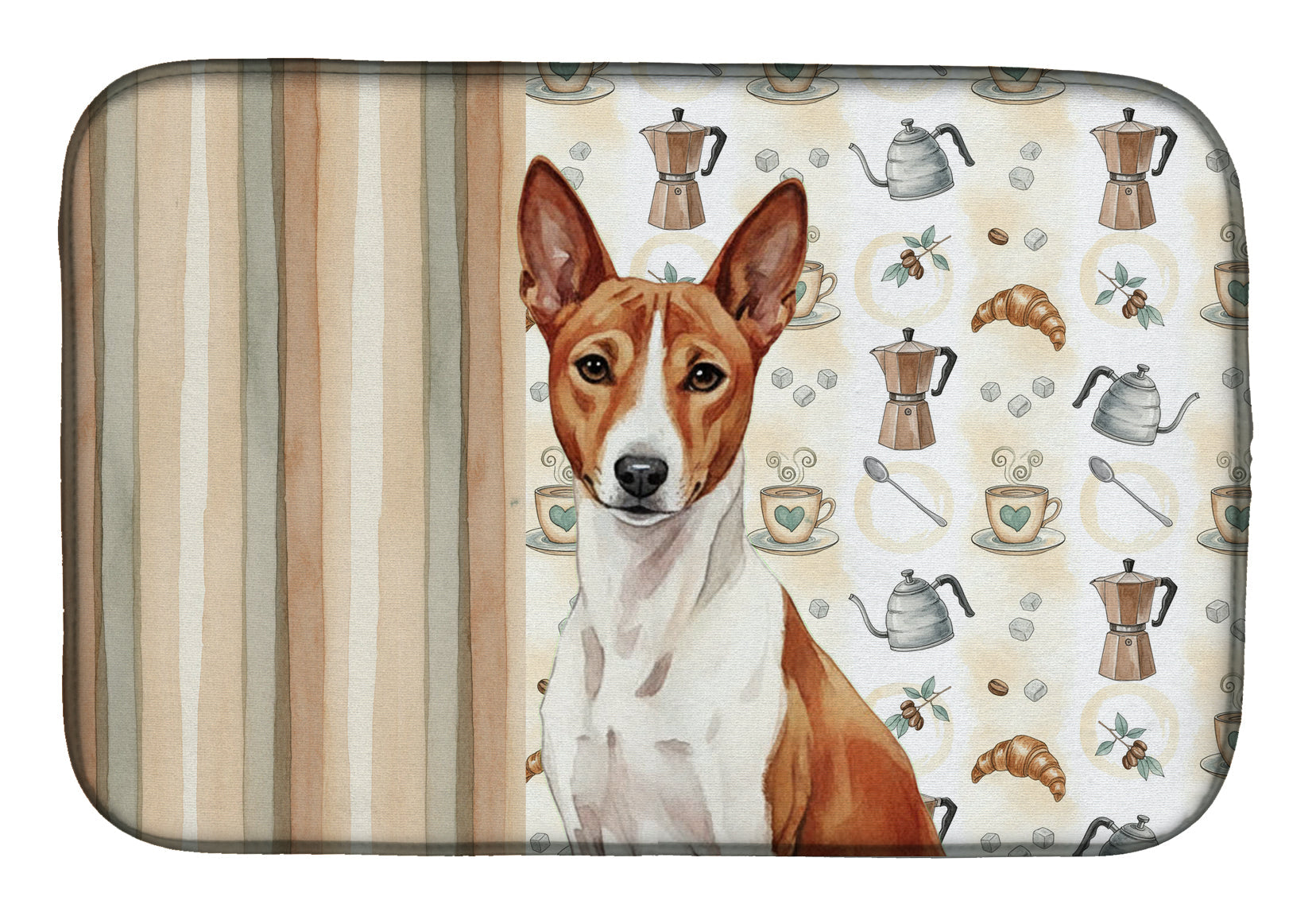 Red and White Basenji Coffee Bar Dish Drying Mat Absorbent Dish Drying Mat Pad for Kitchen Counter Dish Drainer Mat for Countertop, 14 x 21", Multicolor