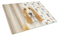 Lemon and White Basset Hound Coffee Bar Cutting Board Tempered Glass Kitchen Cutting Surface, Heat Resistant Chopping, Non-Slip Feet, Food Prep & Serving