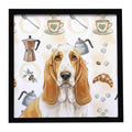 Lemon and White Basset Hound Coffee Bar Framed Metal Print Bathroom, Kitchen, Office, Home Decor Wall Art Ready to Hang, Square, 8X8