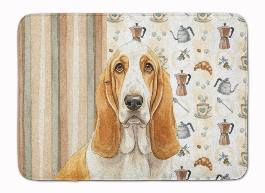 Lemon and White Basset Hound Coffee Bar Memory Foam Kitchen Mat Machine Washable Anti-Fatigue Cushion Comfort Bath or Kitchen Rug
