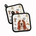 Red and White Basset Hound Coffee Bar Pot Holder Set of 2 Heat Resistant Quilted Hot Pads 7.5 x 7.5 Inch, Insulated Kitchen Trivets for Cooking & Baking