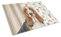 Tricolor and White Basset Hound Coffee Bar Cutting Board Tempered Glass Kitchen Cutting Surface, Heat Resistant Chopping, Non-Slip Feet, Food Prep & Serving