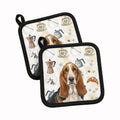 Tricolor and White Basset Hound Coffee Bar Pot Holder Set of 2 Heat Resistant Quilted Hot Pads 7.5 x 7.5 Inch, Insulated Kitchen Trivets for Cooking & Baking