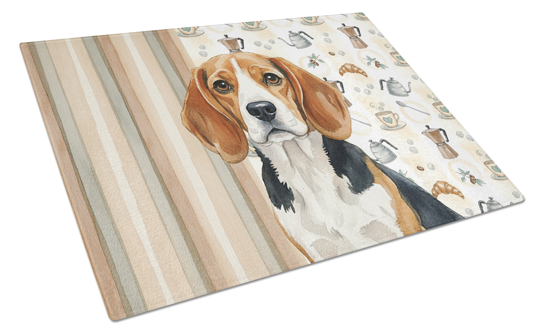 Beagle Coffee Bar Cutting Board Tempered Glass Kitchen Cutting Surface, Heat Resistant Chopping, Non-Slip Feet, Food Prep & Serving