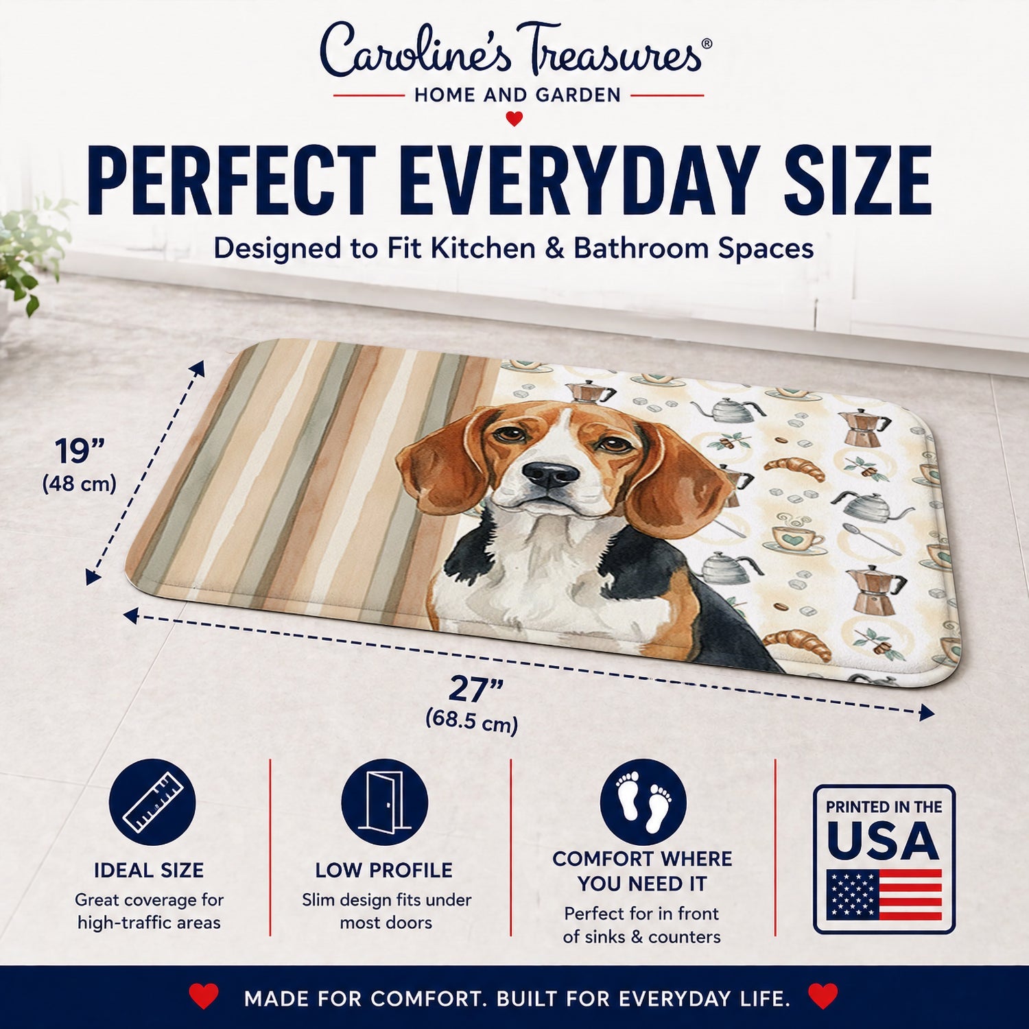 Beagle Coffee Bar Memory Foam Kitchen Mat Machine Washable Anti-Fatigue Cushion Comfort Bath or Kitchen Rug