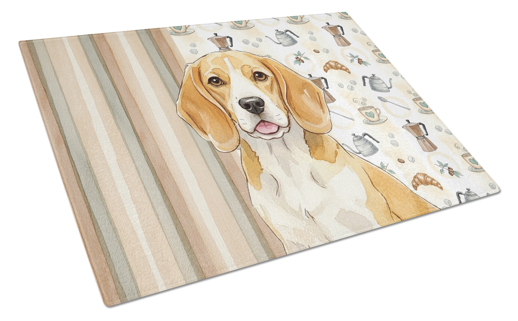 Lemon and White Beagle Coffee Bar Cutting Board Tempered Glass Kitchen Cutting Surface, Heat Resistant Chopping, Non-Slip Feet, Food Prep & Serving