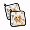 Lemon and White Beagle Coffee Bar Pot Holder Set of 2 Heat Resistant Quilted Hot Pads 7.5 x 7.5 Inch, Insulated Kitchen Trivets for Cooking & Baking