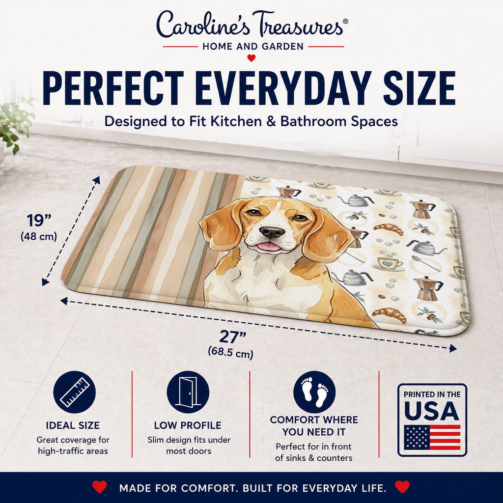 Lemon and White Beagle Coffee Bar Memory Foam Kitchen Mat Machine Washable Anti-Fatigue Cushion Comfort Bath or Kitchen Rug