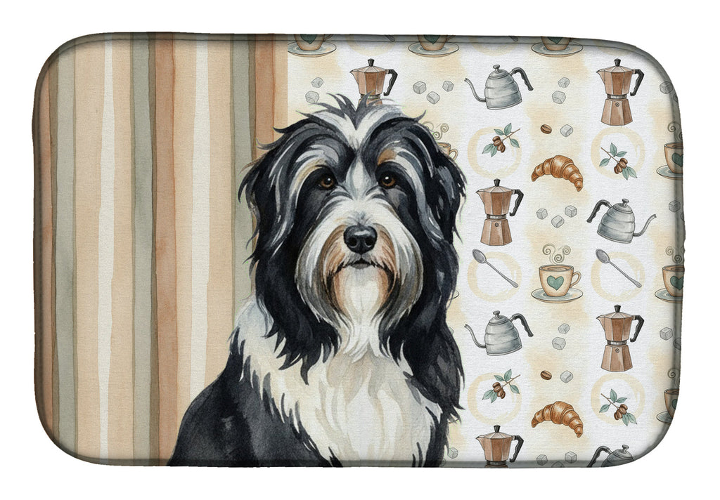 Black Bearded Collie Coffee Bar Dish Drying Mat Absorbent Dish Drying Mat Pad for Kitchen Counter Dish Drainer Mat for Countertop, 14 x 21", Multicolor