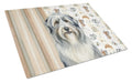 Bearded Collie Coffee Bar Cutting Board Tempered Glass Kitchen Cutting Surface, Heat Resistant Chopping, Non-Slip Feet, Food Prep & Serving