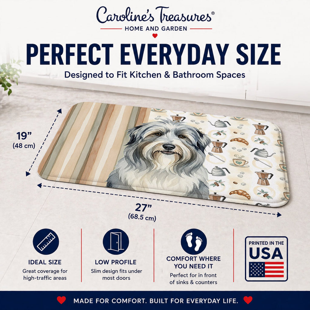 Bearded Collie Coffee Bar Memory Foam Kitchen Mat Machine Washable Anti-Fatigue Cushion Comfort Bath or Kitchen Rug