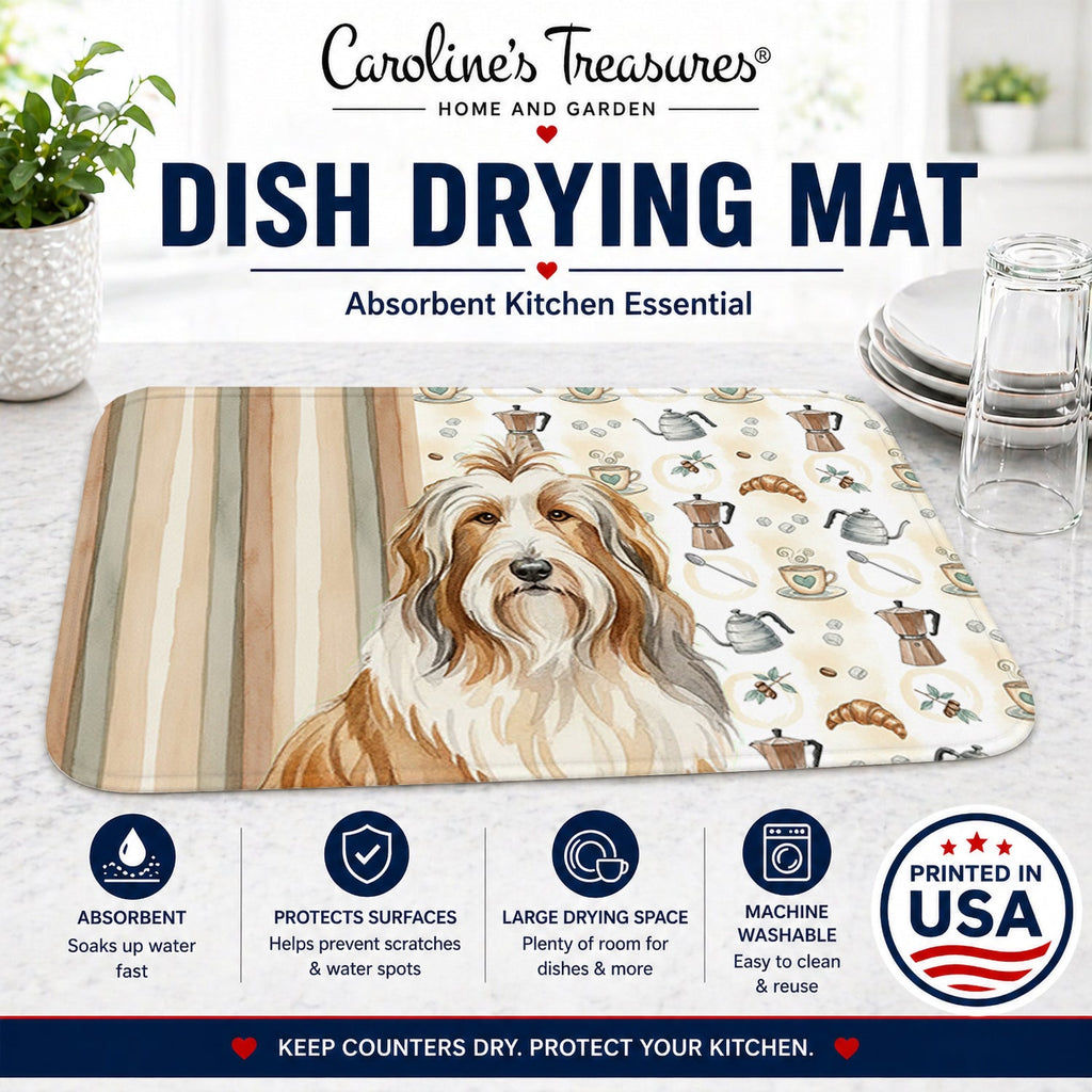 Fawn Bearded Collie Coffee Bar Dish Drying Mat Absorbent Dish Drying Mat Pad for Kitchen Counter Dish Drainer Mat for Countertop, 14 x 21", Multicolor