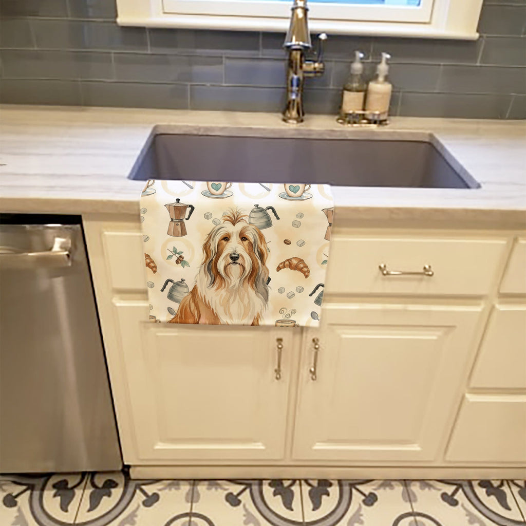 Fawn Bearded Collie Coffee Bar Kitchen Towel Velour Plush Front and Cotton Loop Back Machine Washable