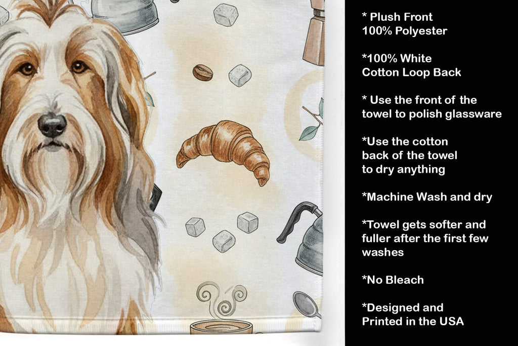 Fawn Bearded Collie Coffee Bar Kitchen Towel Velour Plush Front and Cotton Loop Back Machine Washable