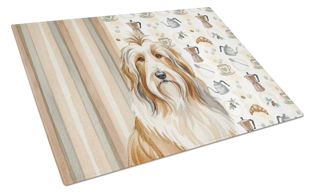 Fawn Bearded Collie Coffee Bar Cutting Board Tempered Glass Kitchen Cutting Surface, Heat Resistant Chopping, Non-Slip Feet, Food Prep & Serving