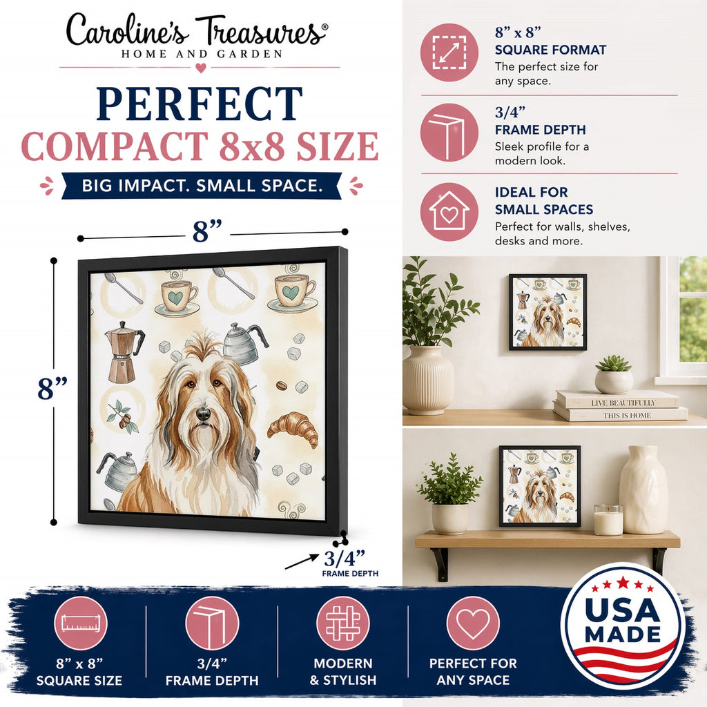 Fawn Bearded Collie Coffee Bar Framed Metal Print Bathroom, Kitchen, Office, Home Decor Wall Art Ready to Hang, Square, 8X8
