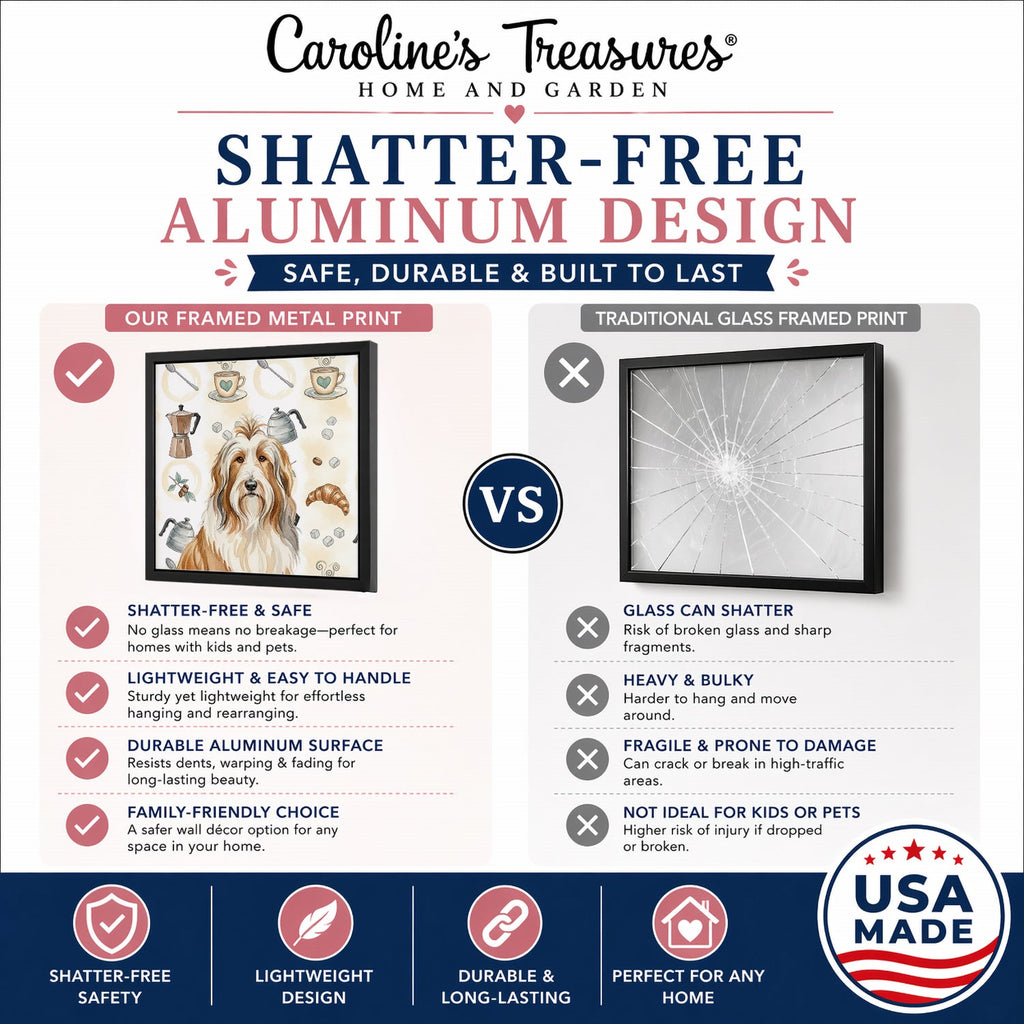 Fawn Bearded Collie Coffee Bar Framed Metal Print Bathroom, Kitchen, Office, Home Decor Wall Art Ready to Hang, Square, 8X8