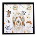 White and Tan Bearded Collie Coffee Bar Framed Metal Print Bathroom, Kitchen, Office, Home Decor Wall Art Ready to Hang, Square, 8X8