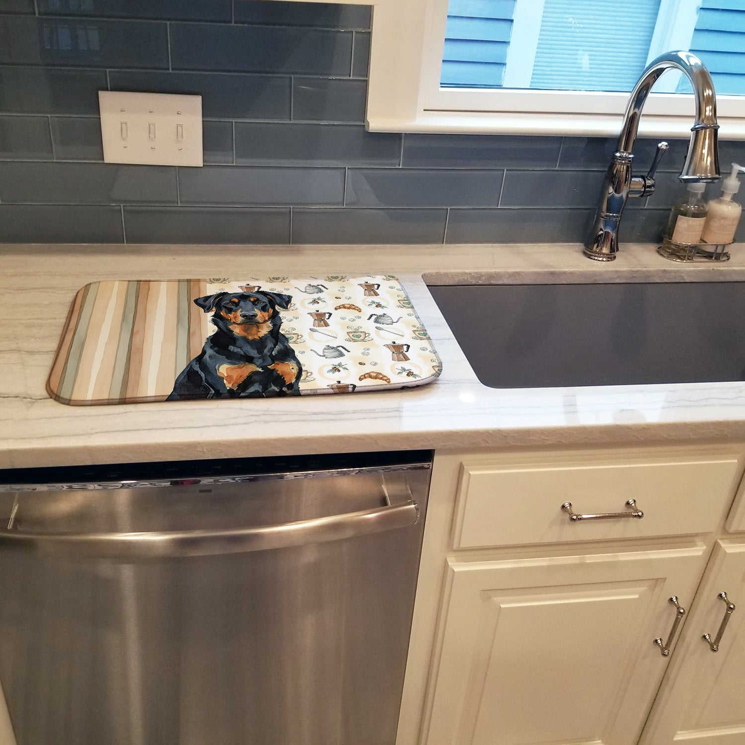 Beauceron Coffee Bar Dish Drying Mat Absorbent Dish Drying Mat Pad for Kitchen Counter Dish Drainer Mat for Countertop, 14 x 21", Multicolor