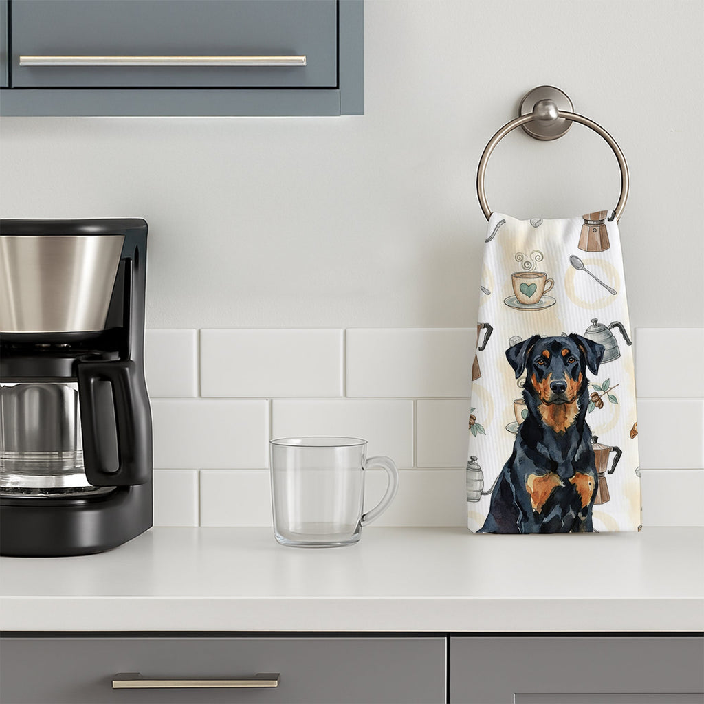 Beauceron Coffee Bar Kitchen Towel Velour Plush Front and Cotton Loop Back Machine Washable