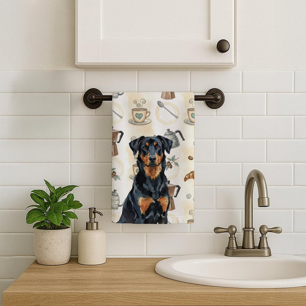 Beauceron Coffee Bar Kitchen Towel Velour Plush Front and Cotton Loop Back Machine Washable