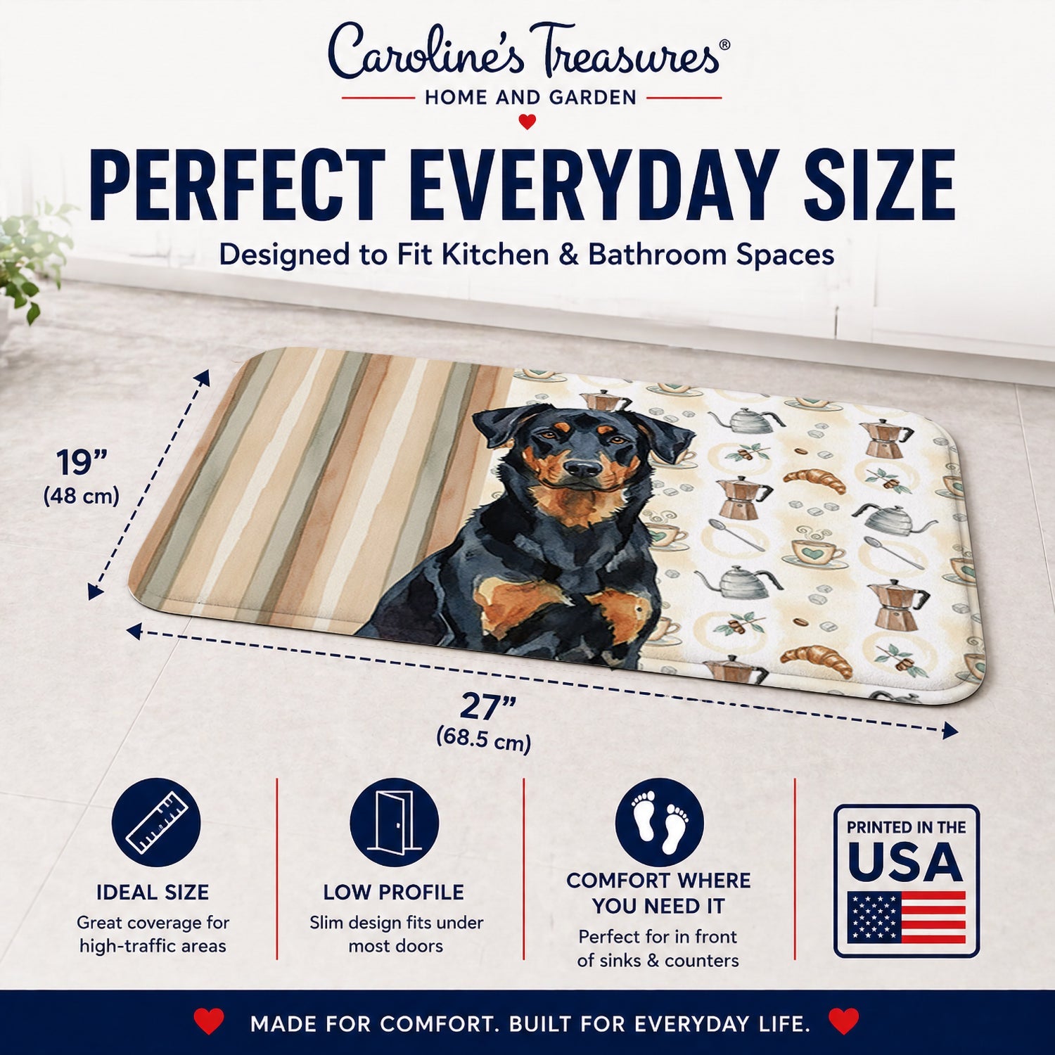 Beauceron Coffee Bar Memory Foam Kitchen Mat Machine Washable Anti-Fatigue Cushion Comfort Bath or Kitchen Rug