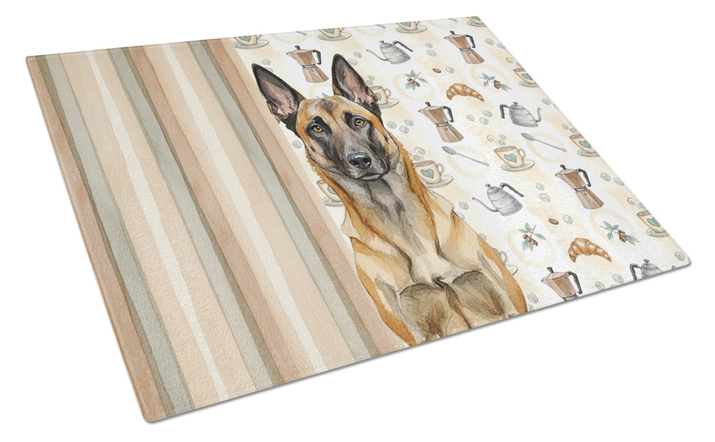 Belgian Malinois Coffee Bar Cutting Board Tempered Glass Kitchen Cutting Surface, Heat Resistant Chopping, Non-Slip Feet, Food Prep & Serving