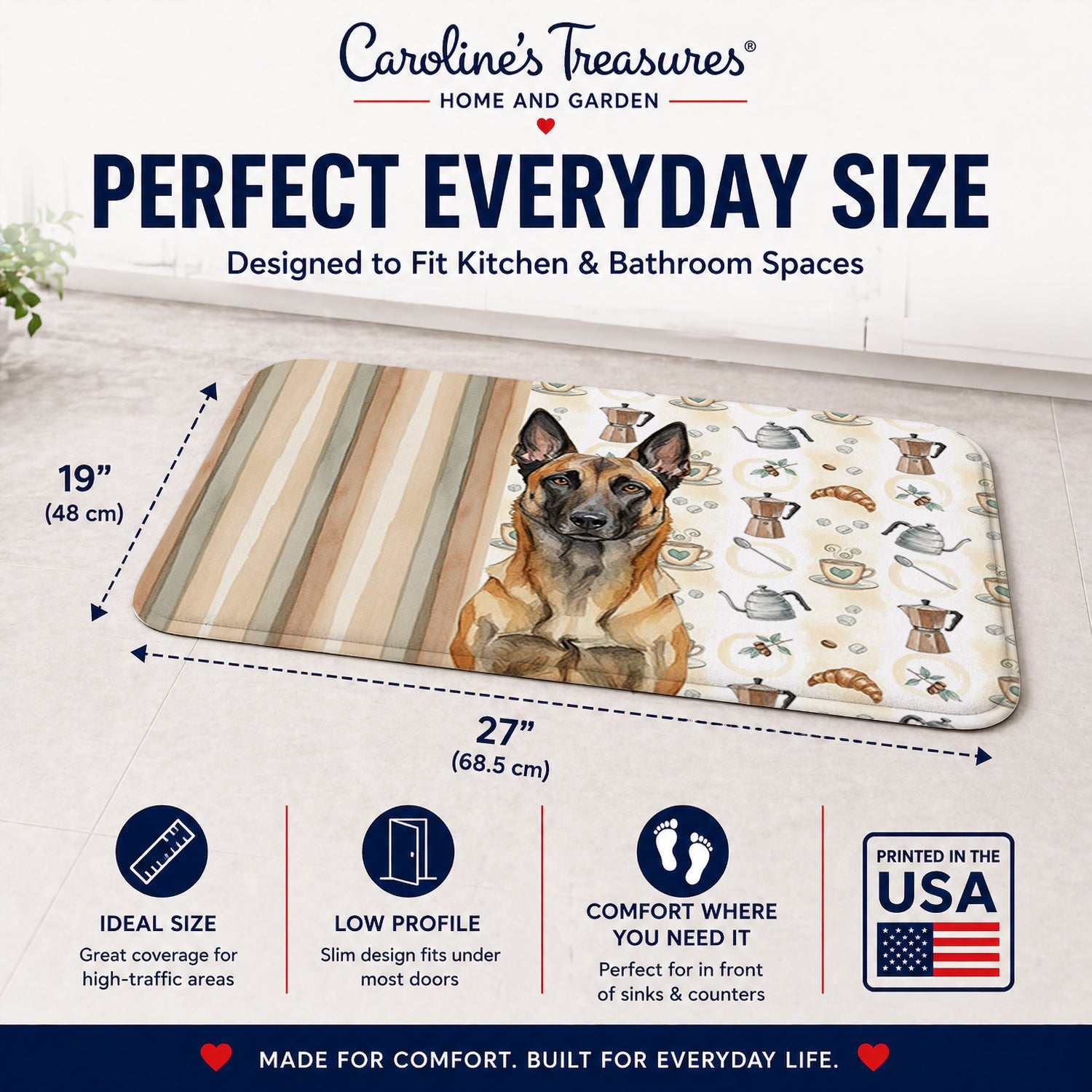 Belgian Malinois Coffee Bar Memory Foam Kitchen Mat Machine Washable Anti-Fatigue Cushion Comfort Bath or Kitchen Rug