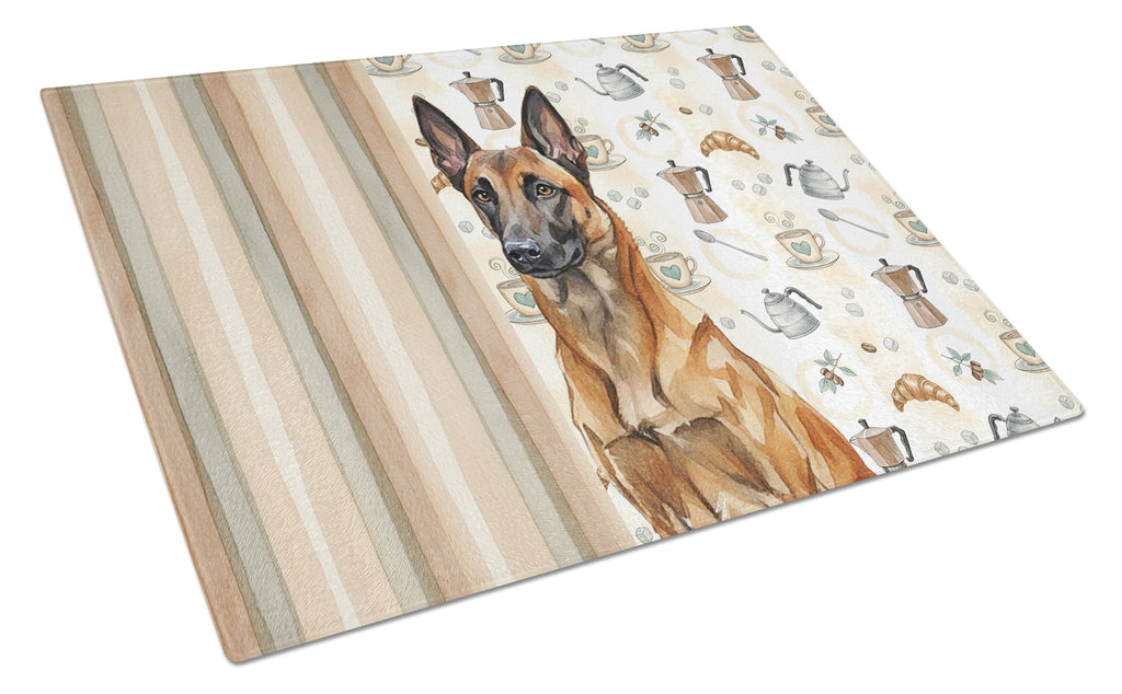 Mahogany Belgian Malinois Coffee Bar Cutting Board Tempered Glass Kitchen Cutting Surface, Heat Resistant Chopping, Non-Slip Feet, Food Prep & Serving